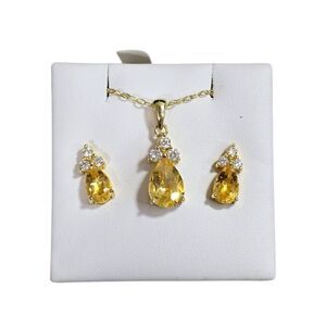Pear-Shaped Citrine Pendant & Earrings Set 14k Yellow Gold Over Sterling Silver